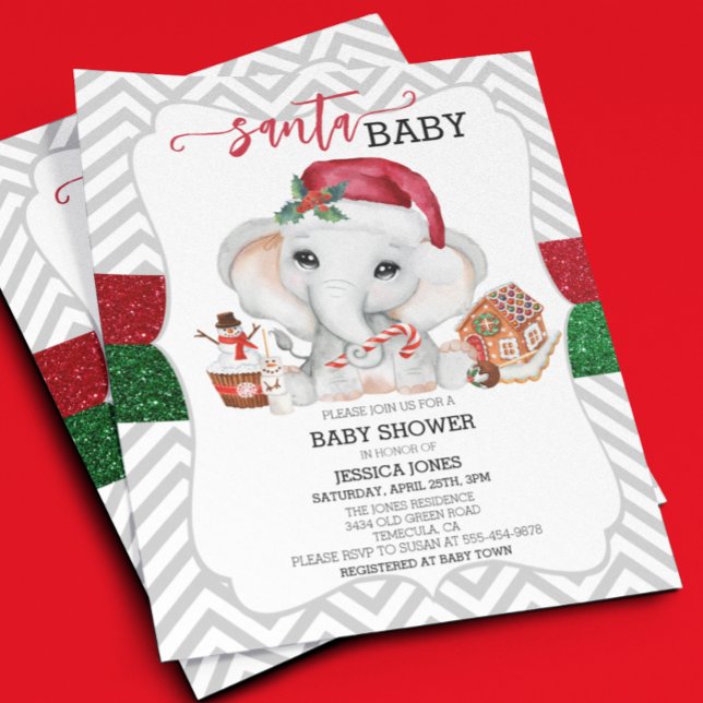 Santa Baby Shower Cute Helgdag Elephant Budget (Skapare uppladdad)