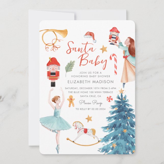 Santa Baby Shower Cute Watercolor jul Inbjudningar (Framsida)