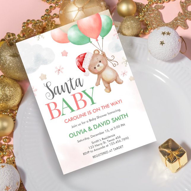 Santa Baby Shower Inbjudningar (Santa Baby Bear Baby Shower Invitation)