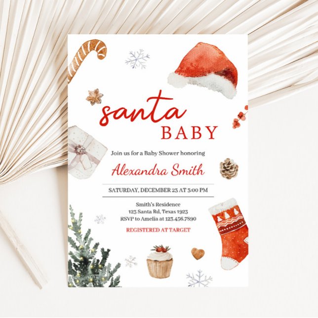 Santa Baby Shower Inbjudningar (Minimalist Santa Baby Shower Invitation)