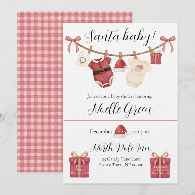 Santa Baby Shower Invitation Inbjudningar (Fram/baksida)