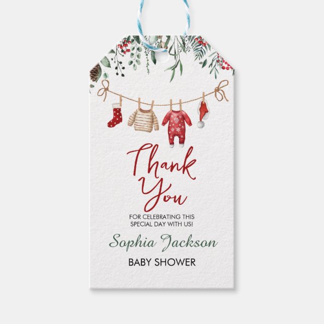 Santa Baby Shower Jul Baby Kläder Vinter Presentetikett (Framsidan)