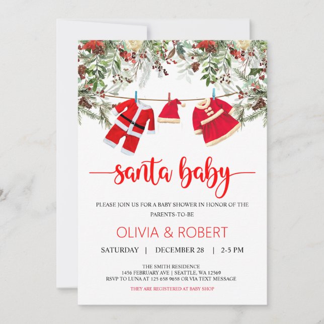 Santa Baby Shower, jul Baby Shower Inbjudningar (Framsida)