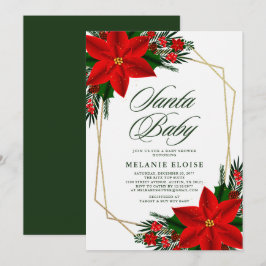 Santa Baby Shower Poinsettia Greenery jul Inbjudningar