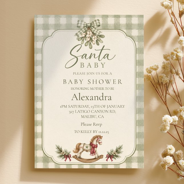 Santa Baby Shower Sage Gingham Inbjudningar (Skapare uppladdad)
