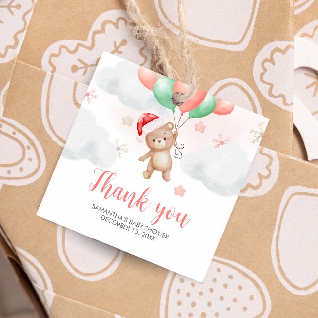 Santa Baby Shower Square Gåvor Etiketter (Santa Baby Bear Baby Shower Favor Tags)