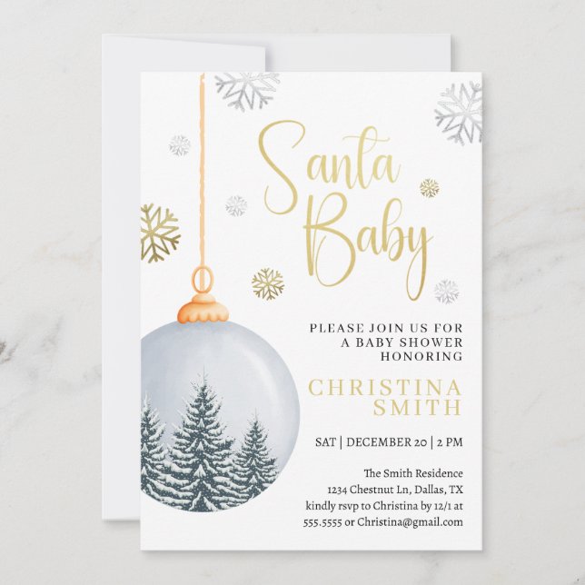 Santa Baby Snowflake Winter Wonderland Baby Shower Inbjudningar (Framsida)