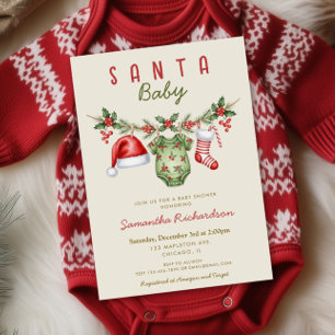 Santa Baby söta kläder jul bebis shower Inbjudningar