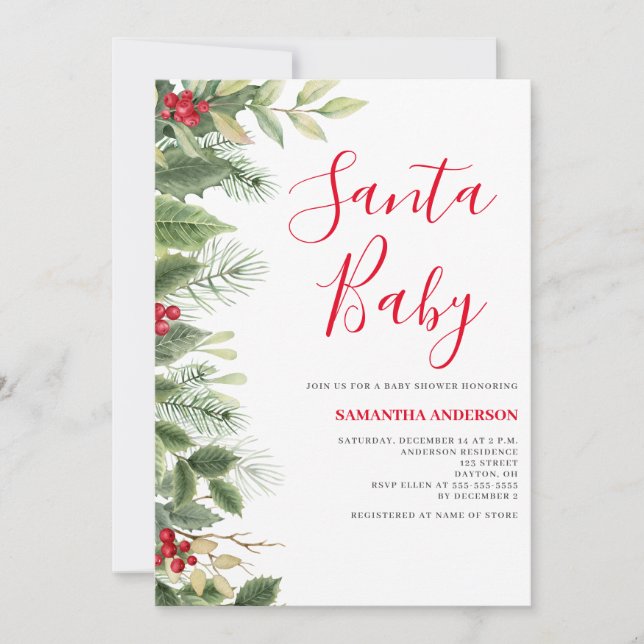 Santa Baby Tallrik Jul Babyshower Inbjudan (Framsida)