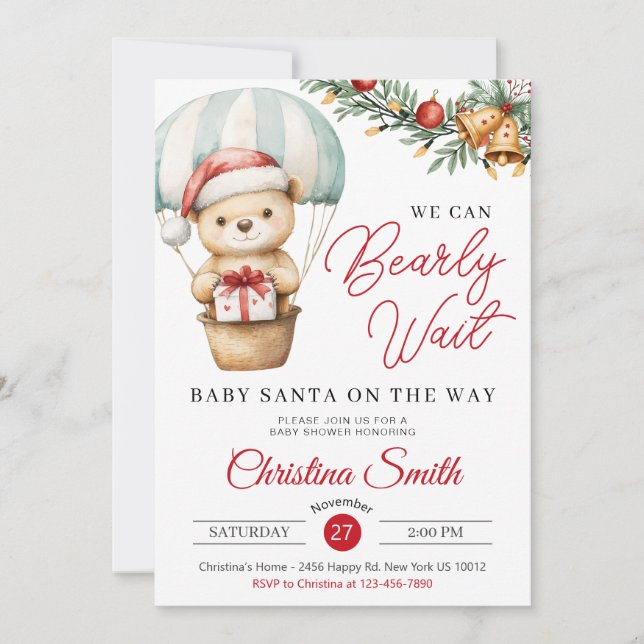 Santa Baby vi kan barly Wait Baby Shower Inbjudningar (Framsida)