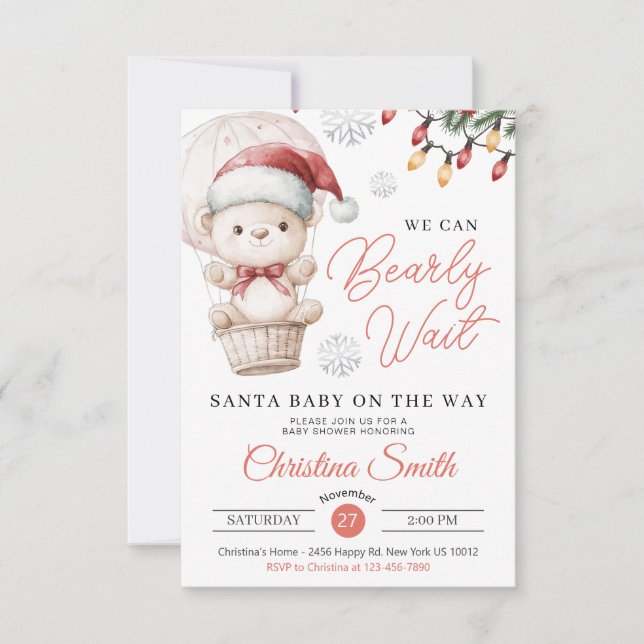 Santa Baby Vi kan bearly Wait Flicka Shower Inbjudningar (Framsida)
