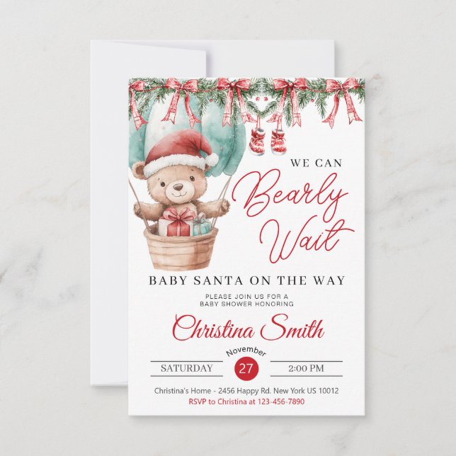 Santa Baby Vi kan bearly Wait Pojke Shower Inbjudningar (Framsida)