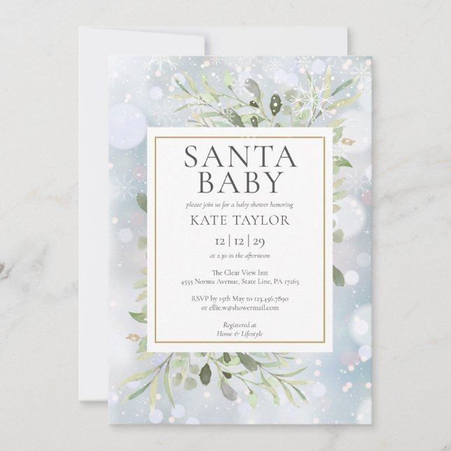 Santa Baby Vinter Snö Baby Shower Inbjudan (Framsida)