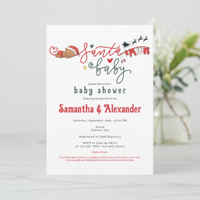 Santa Baby Winter African American Baby Shower Inbjudningar (Stående Fram)