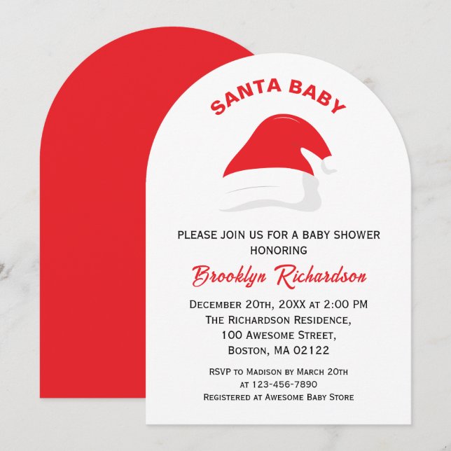 Santa Baby Winter Hat Gender Neutral Baby Shower Inbjudningar (Fram/baksida)