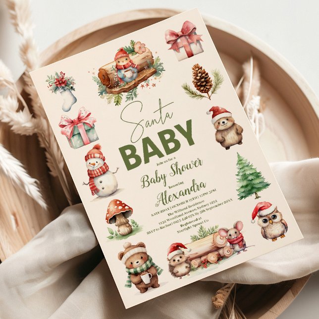 Santa Baby Woodland Winter-julskuret Baby Shower Inbjudningar (Skapare uppladdad)
