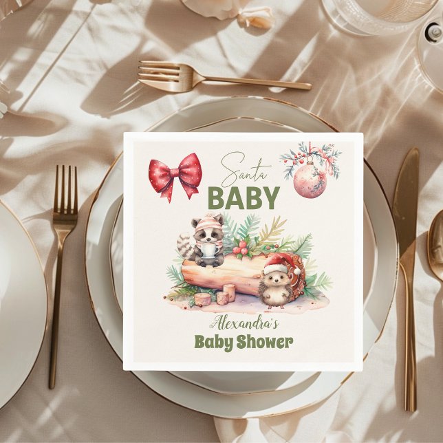 Santa Baby Woodland Winter-julskuret Baby Shower Pappersservett (Skapare uppladdad)