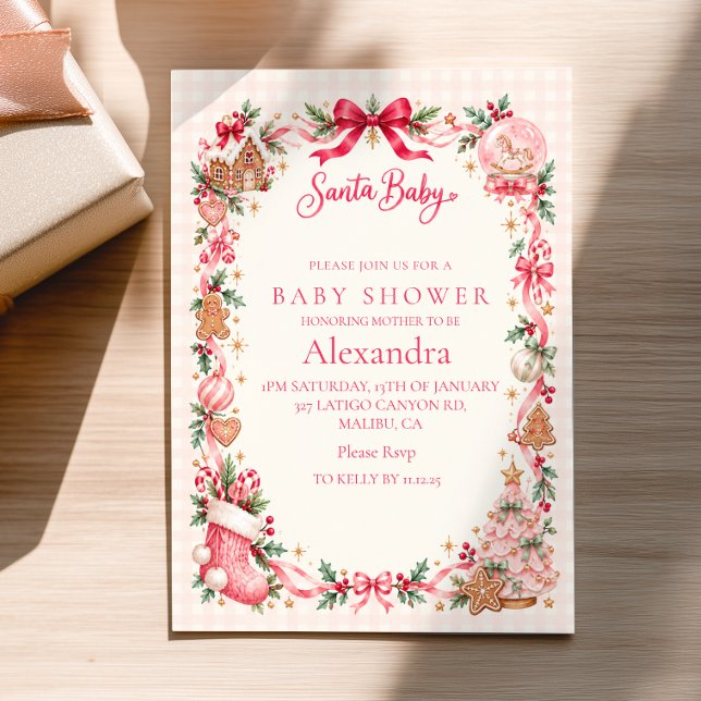 Santa Babyshower Rosa Julgran Inbjudningar (Skapare uppladdad)