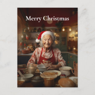 Santa Baking Cake Helg Vykort