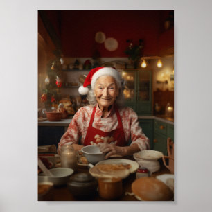 Santa Baking Cake Poster