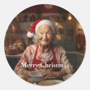 Santa Baking Cake Runt Klistermärke