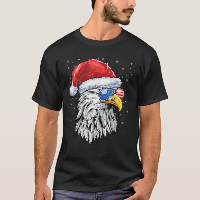 Santa Bald Eagle Men USA Flag Christmas Patriotic  T Shirt (Framsida)
