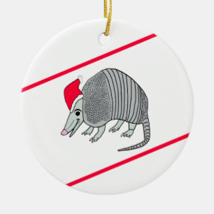 Santa bältdjurjul (vitbakgrund) julgransprydnad keramik