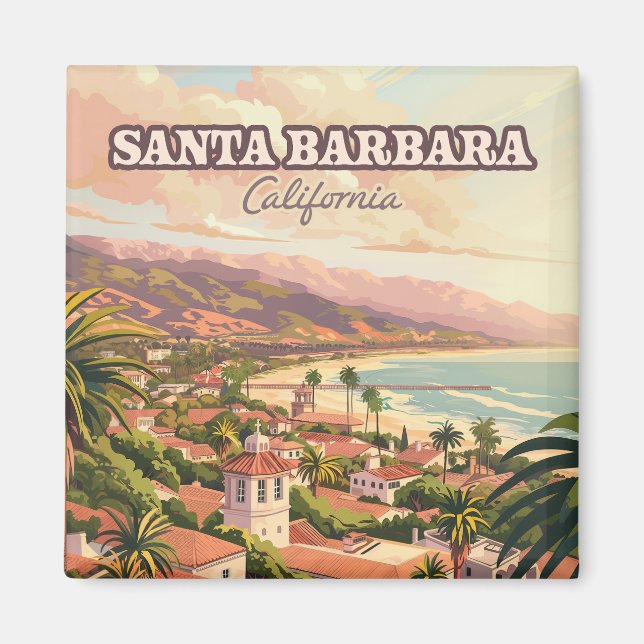 Santa Barbara Beach Central Kusten California Retr Magnet (Framsidan)