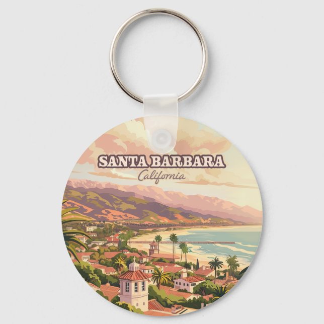 Santa Barbara Beach Central Kusten California Retr Nyckelring (Framsida)