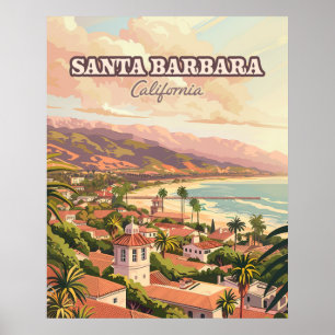 Santa Barbara Beach Central Kusten California Retr Poster