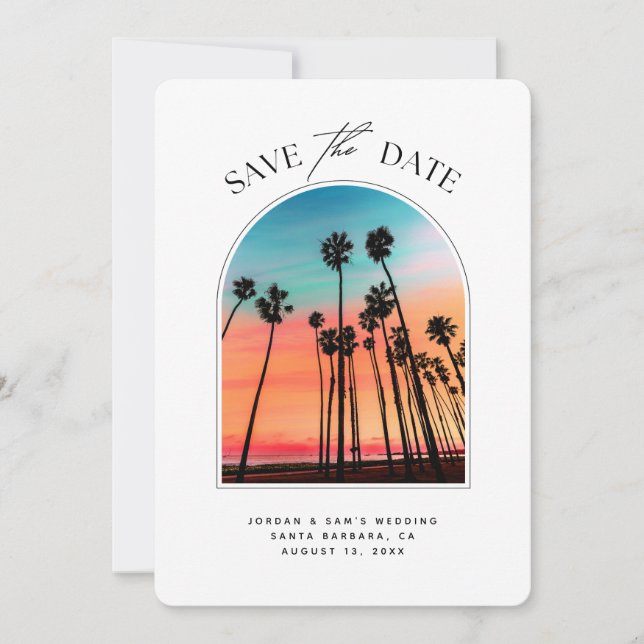 Santa Barbara Bröllop Sunset Photo Save Date Inbjudningar (Framsida)