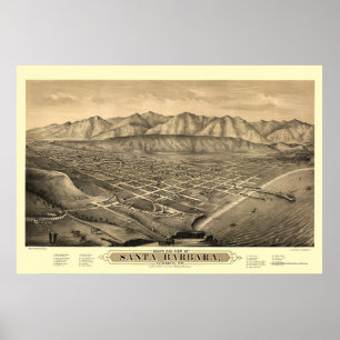 Santa Barbara, CA Panoramic Karta - 1877 Poster