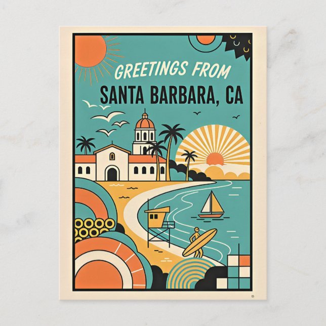 Santa Barbara CA Retro Resor Hälsningar 1950-talet Vykort (Framsida)