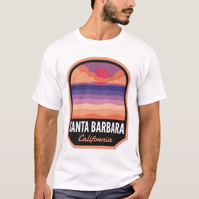 Santa Barbara CA Retro Sunset T Shirt (Framsida)