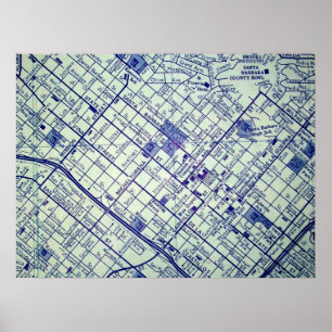 Santa Barbara, CA Vintage Karta Poster