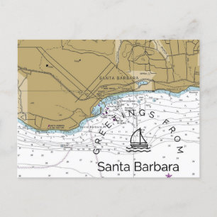 Santa Barbara CA Yacht Chart Vykort
