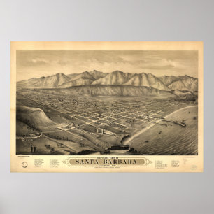 Santa Barbara California 1877 Panoramic Karta Poster