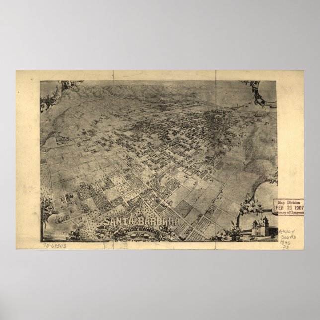 Santa Barbara California 1896 Panoramic Karta Poster (Framsidan)
