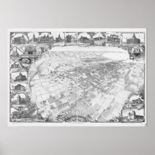 Santa Barbara California 1898 Panoramic Karta Poster