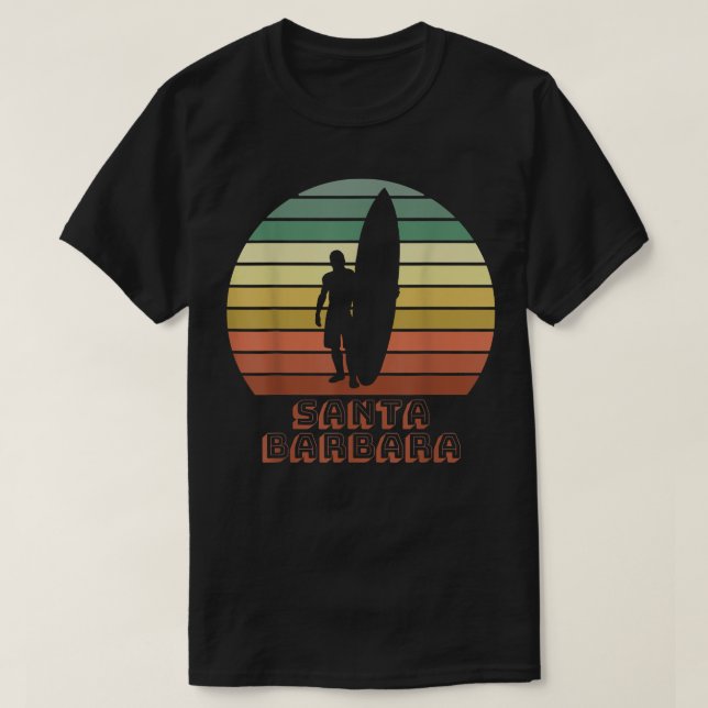 Santa Barbara California Beach Surfer Retro Sunset T Shirt (Design framsida)