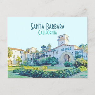 Santa Barbara California Domstol Watercolor Vykort