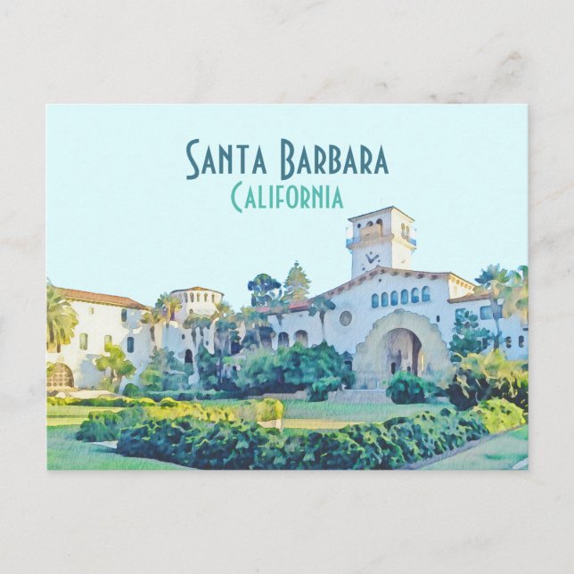 Santa Barbara California Domstol Watercolor Vykort (Framsida)