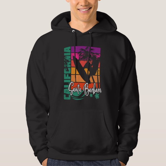 Santa Barbara California Retro Sunset Surfa S Hoodie (Framsida)
