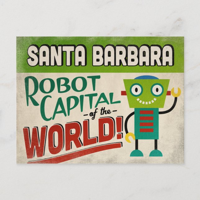 Santa Barbara California Robot - Funny Vykort (Framsida)