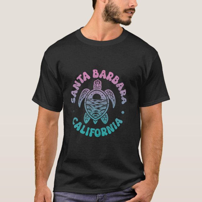Santa Barbara California Surfa Sea Turtle Beach Su T Shirt (Framsida)