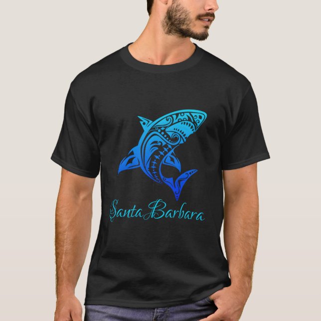 Santa Barbara California Tribal Shark T Shirt (Framsida)