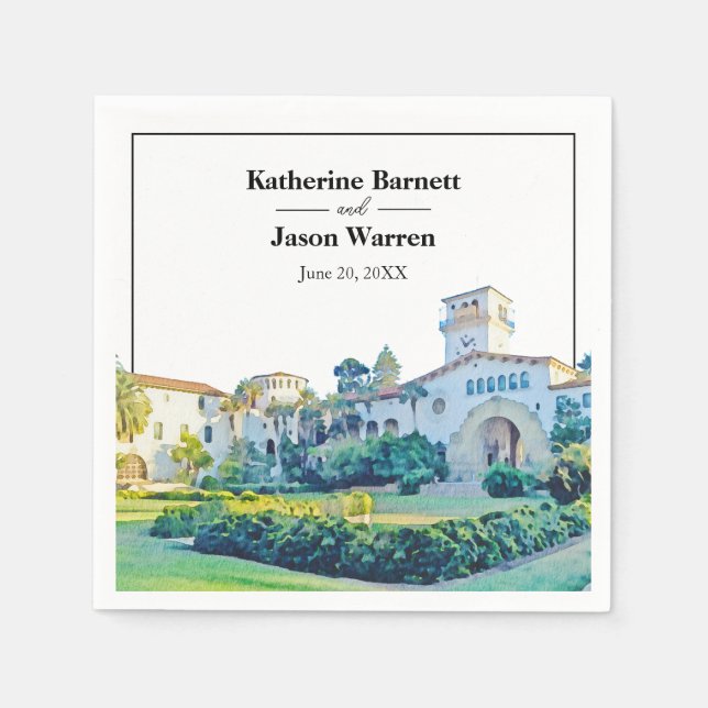 Santa Barbara Domstol Watercolor Bröllop Pappersservett (Framsidan)