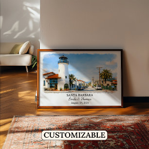 Santa Barbara Kalifornien Affisch, Akvarell, Custo Poster
