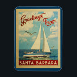 Santa Barbara Magnet Sailboat Vintage California<br><div class="desc">I Hälsning från Santa Barbara California i vintage resor finns det en båt som seglar på vatten med fiskmåsar och en blå himmel fylld med vackra vita moln.</div>