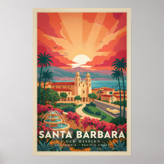 Santa Barbara Old Mission Vintage California Affis Poster